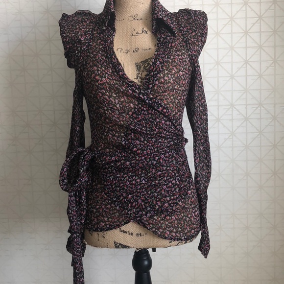 krisstel Tops - Krisstel Floral wrap style long sleeve blouse sm